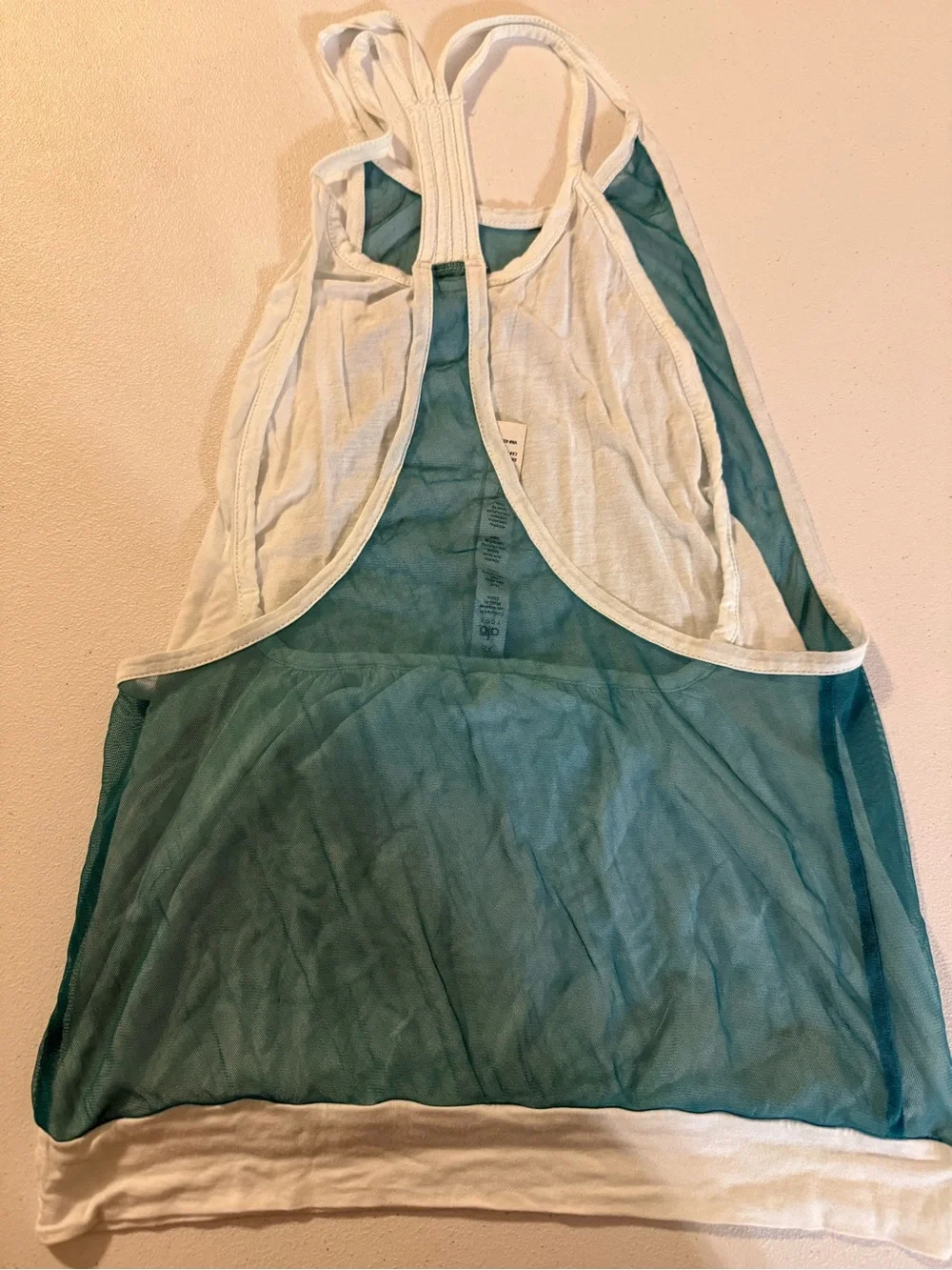 Alo Yoga Mesh Athletic Tank Top size XS Teal Sheer Logo Workout Shirt